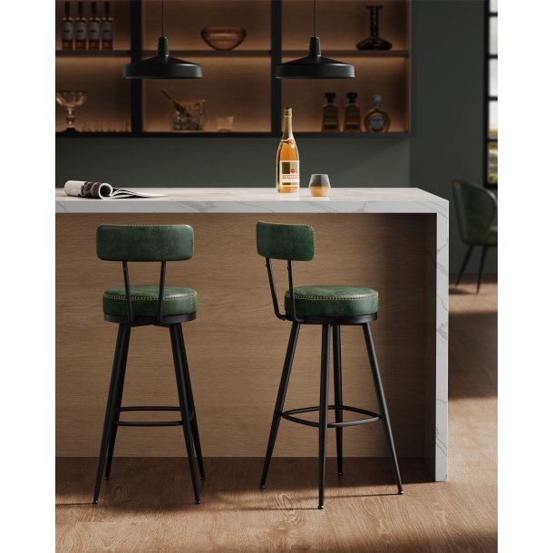 Barstol med kunstl�der - s�t med 2 - s�deh�jde 76 cm - gr�n