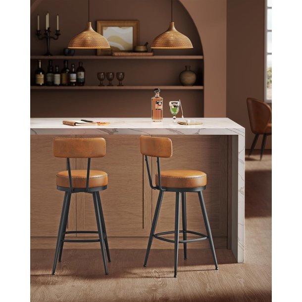 Barstol med kunstl�der - s�t med 2 - s�deh�jde 65 cm - brun