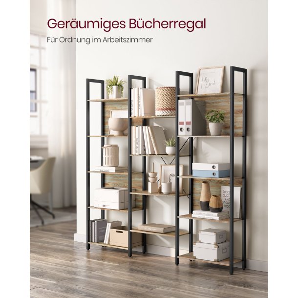 Reol - stor stuereol i industrielt design - brun 158x24x166