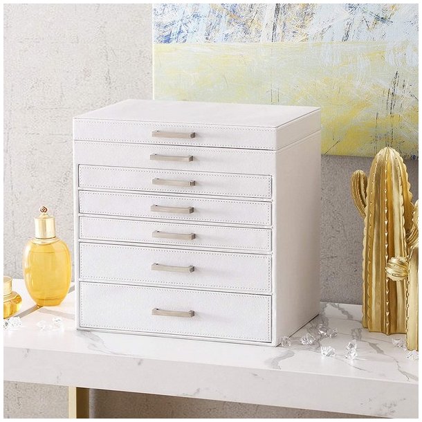 Smykkeskrin - stort smykkeskrin med 5 skuffer og spejl