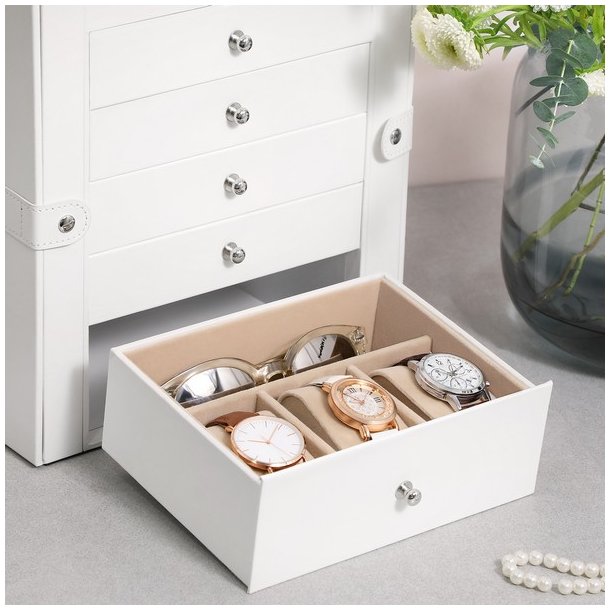 Smykkeskrin - stort smykkeskrin med 5 skuffer, spejl og l�s