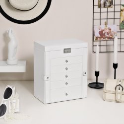 Smykkeskrin - stort smykkeskrin med 5 skuffer, spejl og l�s