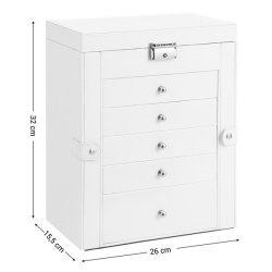 Smykkeskrin - stort smykkeskrin med 5 skuffer, spejl og l�s