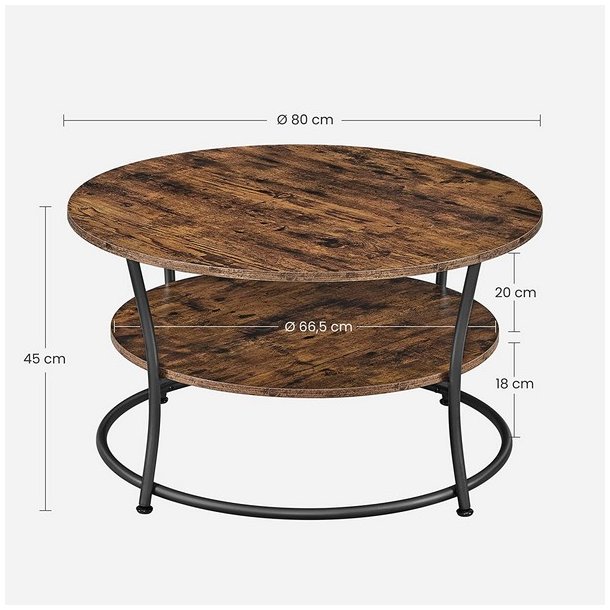 Sofabord - rundt stuebord i industrielt design - rustik brun