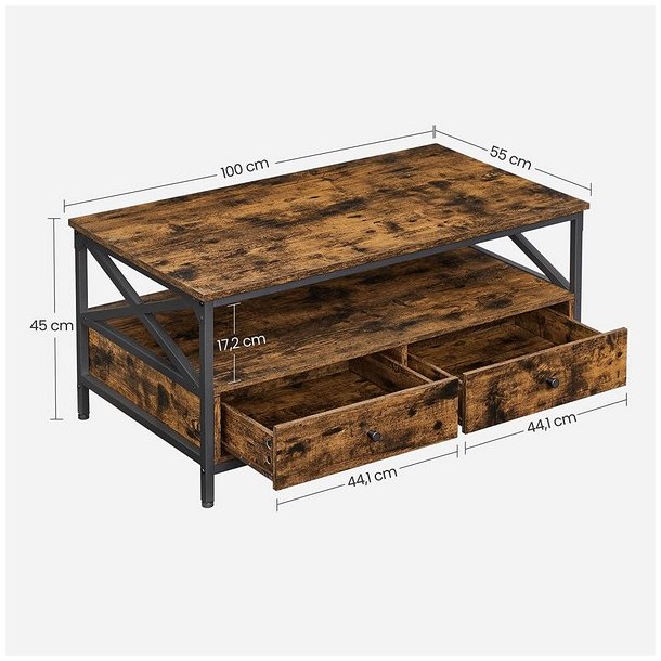 Sofabord - stuebord i industrielt design - rustik brun 100x55x45