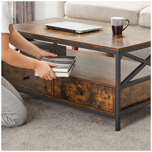 Sofabord - stuebord i industrielt design - rustik brun 100x55x45