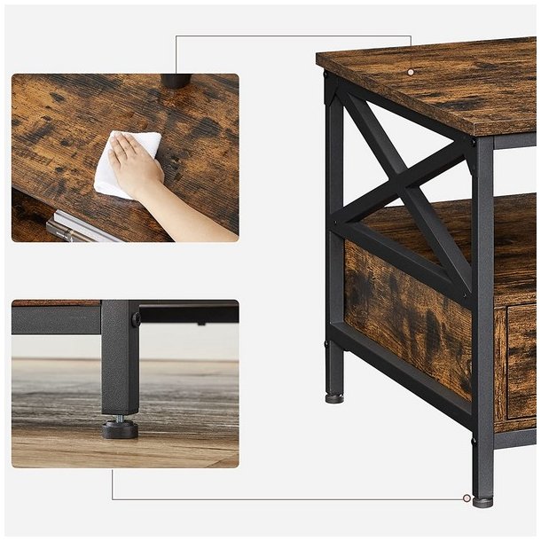 Sofabord - stuebord i industrielt design - rustik brun 100x55x45