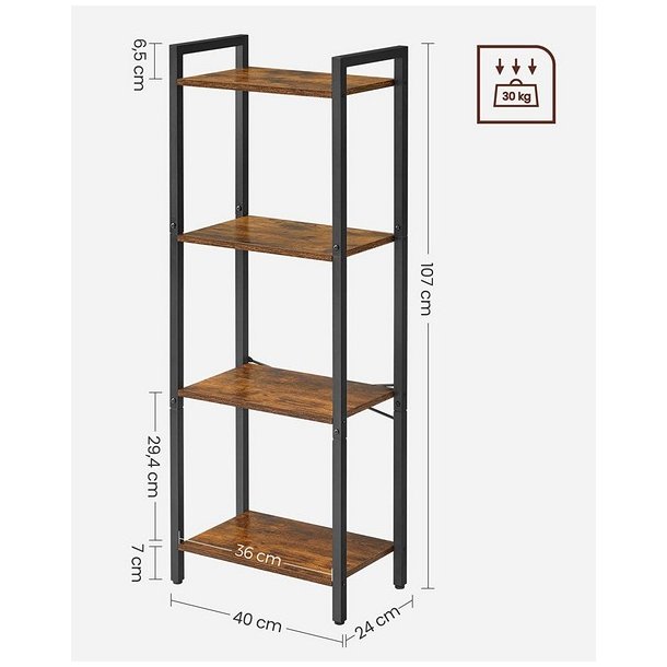 Bogreol - reol i industrielt design - rustik brun 107x40x24