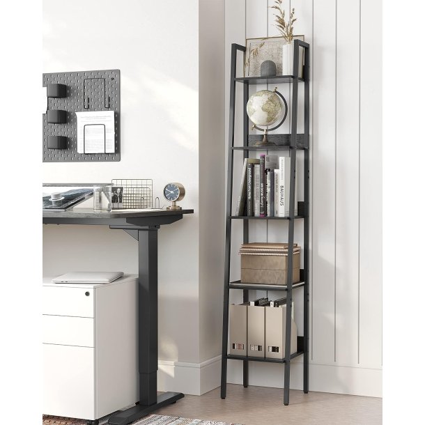 Reol - stigereol i industrielt design - sort 170 x 30 x 34