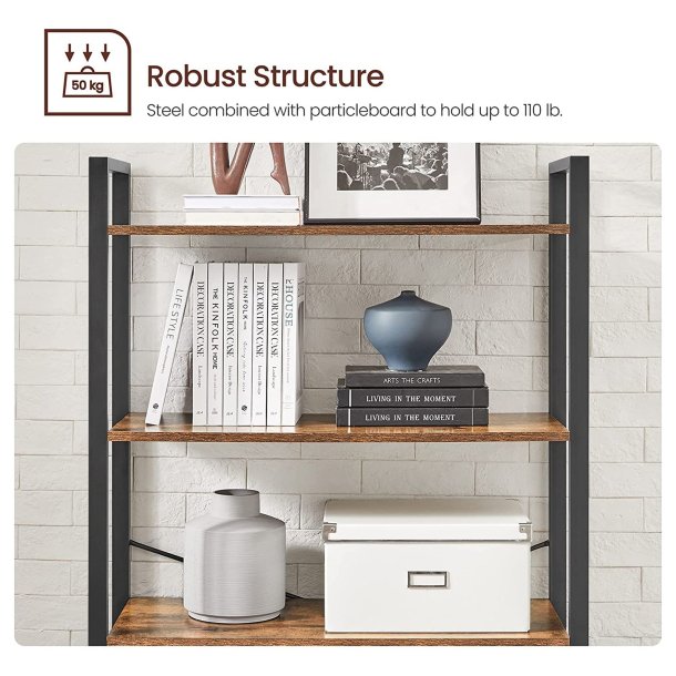 Reol - stuereol i industrielt design - rustik brun 186 x 80 x 30