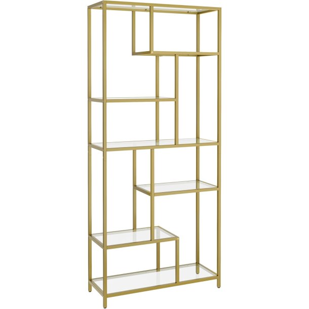 Stuereol - bogreol med hrdet glas og gyldent stel 80x30,2x180