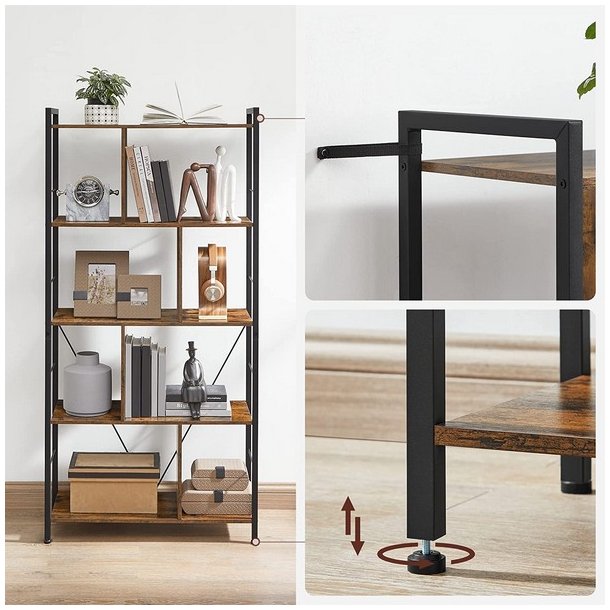 Reol - bogreol i industrielt design - rustik brun 74x30x150
