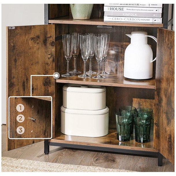 Reol - gulvreol med 2 hylder og skab - rustik brun 60x35x125