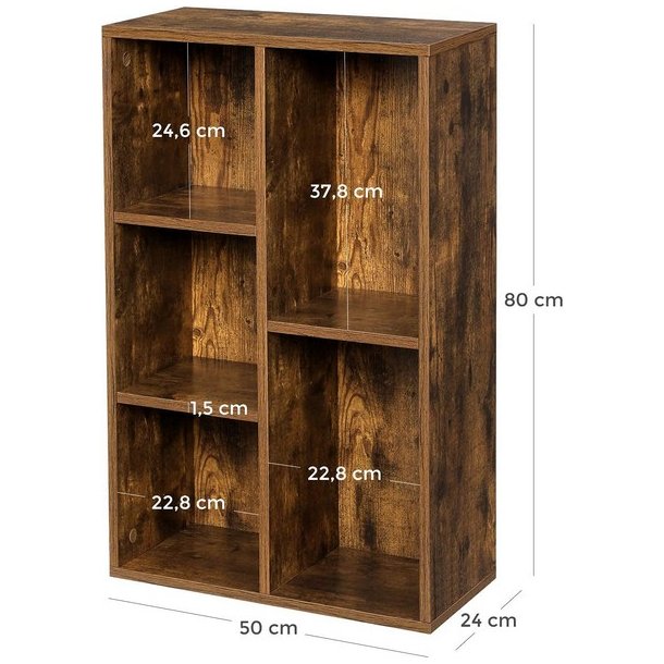 Bogreol - reol i industrielt design - rustik brun 50x24x80