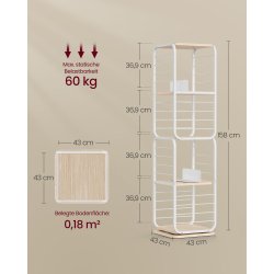 Reol - 360&deg; roterbar bogreol - hvid gulvreol - 43 x 43 x 158