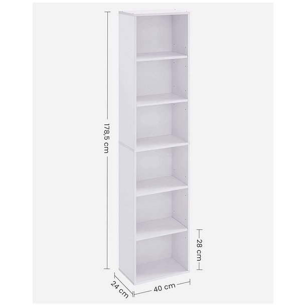 Bogreol - gulvreol og stuereol - hvid reol 40 x 24 x 178,5 cm