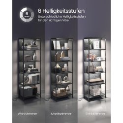 Bogreol med LED-lys - stuereol med 6 hylder - sort gulvreol