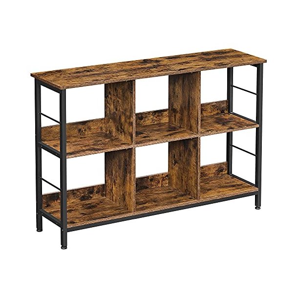 Reol - bogreol med 6 rum - konsolbord - rustik brun 120x80x33