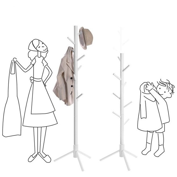 Stumtjener i hvid tr� - frakke stativ til entre - 47x47x175