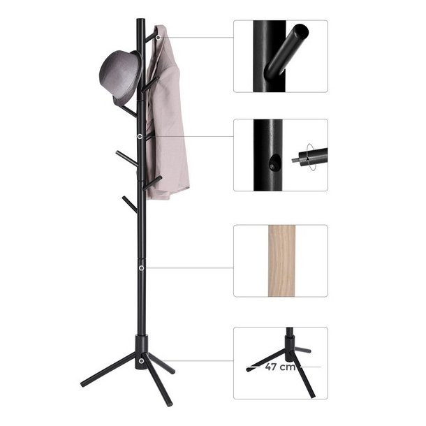 Stumtjener i sort tr� - frakke stativ til entre - 47x47x175