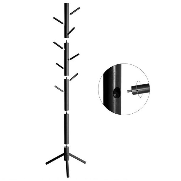 Stumtjener i sort tr� - frakke stativ til entre - 47x47x175