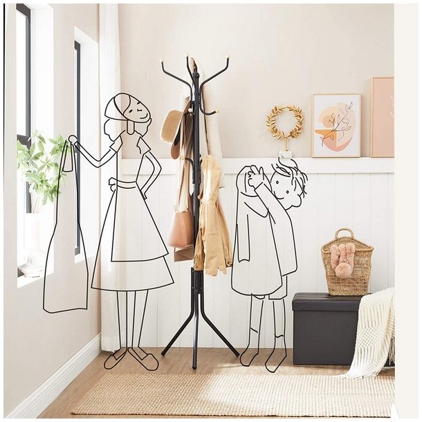 Stumtjener i sort metal - frakke stativ - 182 x 44 x 44