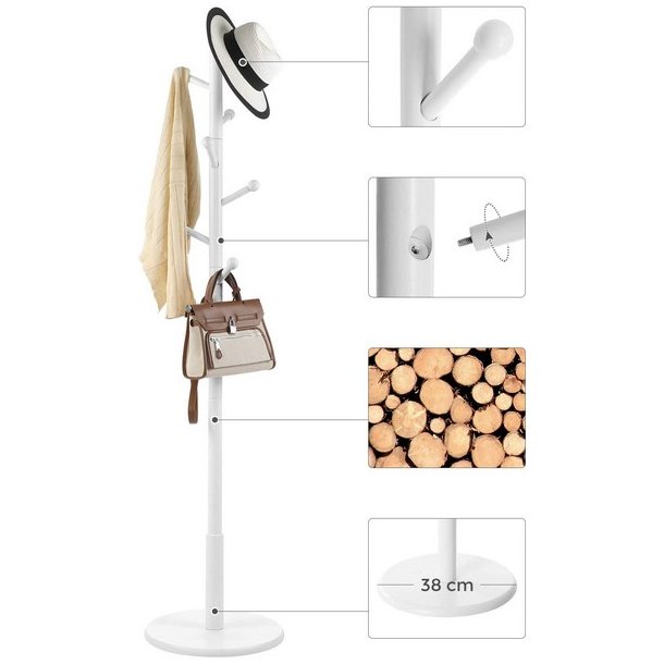 Stumtjener i hvid tr� - frakke stativ til entre - 38x38x175