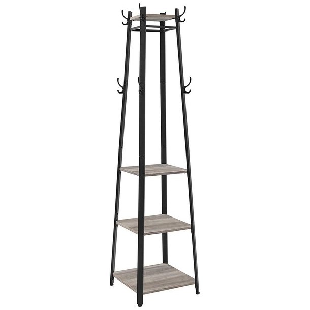 Stumtjener - frakke stativ i sort metal med 3 gr beige hylder