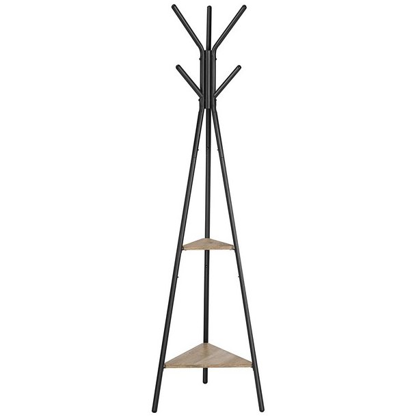 Stumtjener - frakke stativ i sort metal med 2 gr beige hylder
