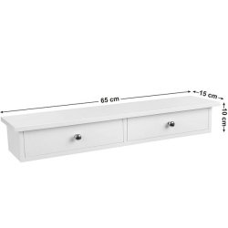 V�ghylde - hvid hylde i tr� med 2 skuffer - 65 x 15 x 10 cm