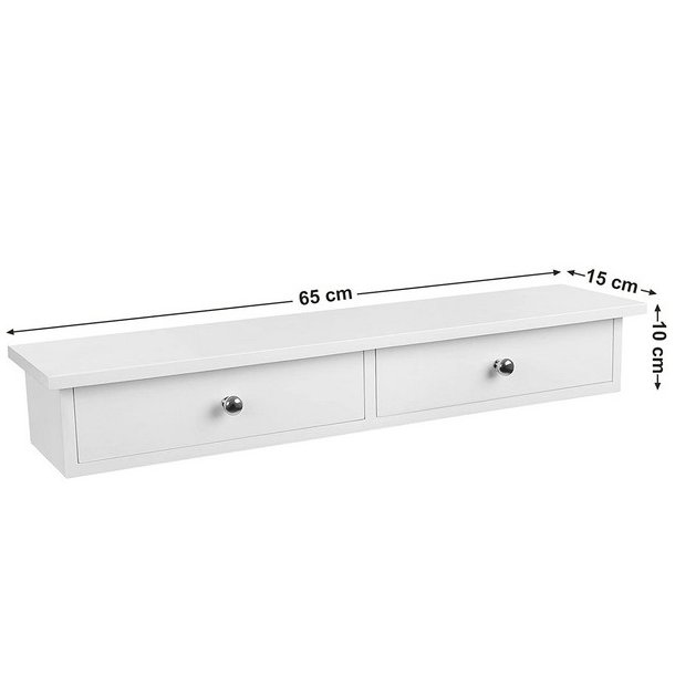 V�ghylde - hvid hylde i tr� med 2 skuffer - 65 x 15 x 10 cm