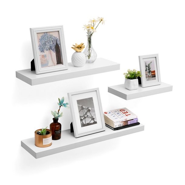 Hylde i tr - vghngt trhylde - hvid vghylde 40 x 20 cm