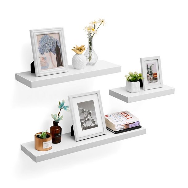 Hylde i tr� - v�gh�ngt tr�hylde - hvid v�ghylde 80 x 20 cm