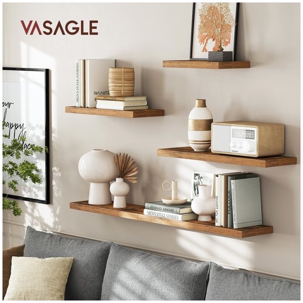 Hylde i tr� - v�gh�ngt tr�hylde - rustik brun v�ghylde 40 x 20 cm