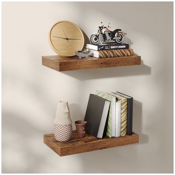 Hylde i tr� - v�gh�ngt tr�hylde - rustik brun v�ghylde 40 x 20 cm