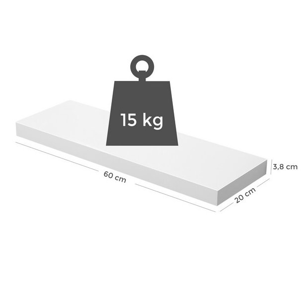 Hylde i tr� - v�gh�ngt tr�hylde - hvid v�ghylde 60 x 20 cm