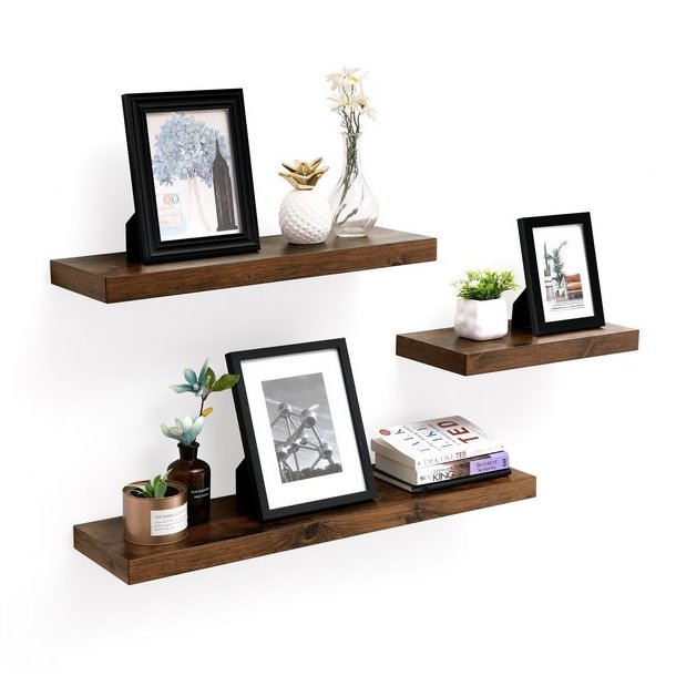 Hylde i tr� - v�gh�ngt tr�hylde - rustik brun v�ghylde 80 x 20 cm