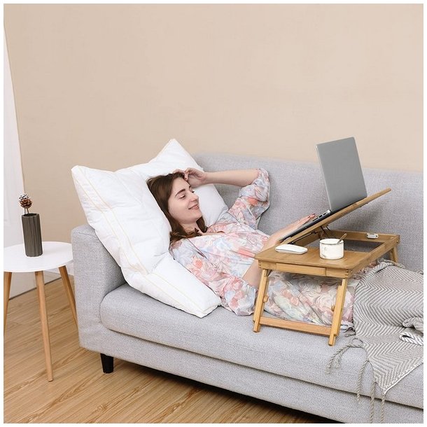 Brebar laptop stand i bambus - justerbar sammenklappelig