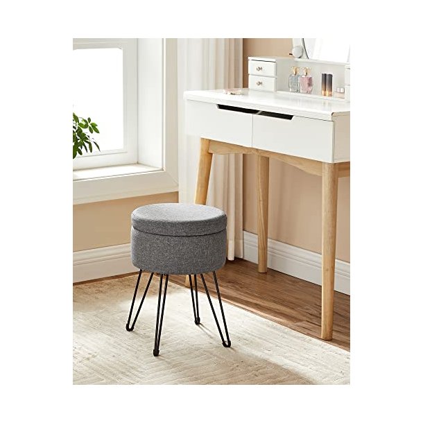 Puf med opbevaring - rund skammel - fodskammel - m�rkegr� �31