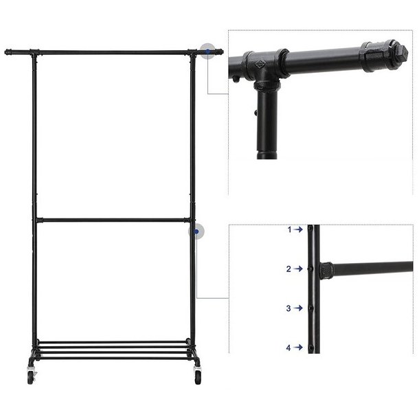 T�jstativ med t�jst�nger - garderobestativ p� hjul til 110 kg