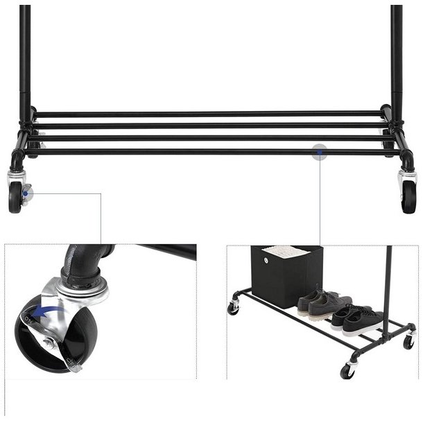 T�jstativ med t�jst�nger - garderobestativ p� hjul til 110 kg