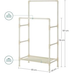 Garderobestativ - tjstativ med hylde og dobbelt tjstang - hvid