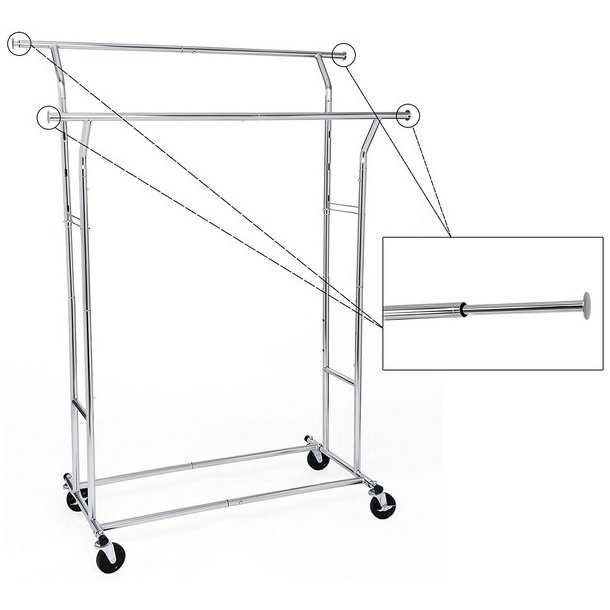 T�jstativ - justerbart p� hjul med dobbelt t�jstang/b�jlestang