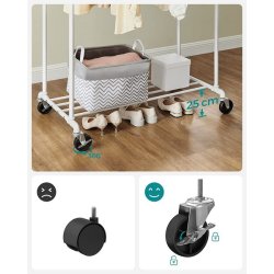 T�jstativ i vandr�r look med hjul, hylde og dobbelt t�jstang