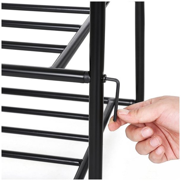 T�jstativ med hylder i sort metal - t�jstang med 2 skohylder