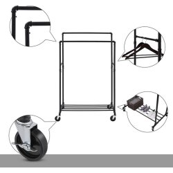 T�jstativ i vandr�r look med hjul, hylde og dobbelt t�jstang