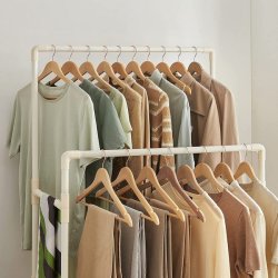 Garderobestativ - tjstativ med hylde og dobbelt tjstang - hvid