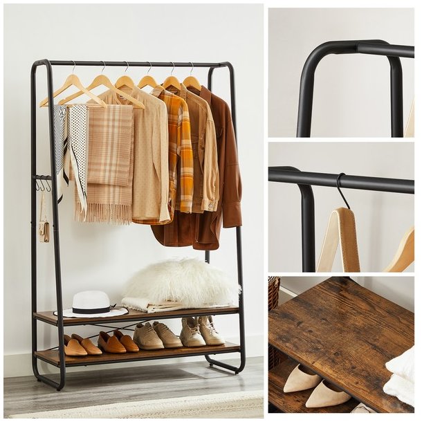 T�jstativ - rustik brun t�jstativ med b�jlestang og skohylder