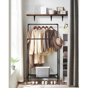 T�jstativ i vandr�r look med hylde og dobbelt t�jstang - sort