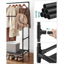 T�jstativ i vandr�r look med hylde og dobbelt t�jstang - sort